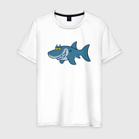 Мужская футболка хлопок с принтом АКУЛЕНОК в Екатеринбурге, 100% хлопок | прямой крой, круглый вырез горловины, длина до линии бедер, слегка спущенное плечо. | fish | megalodon | shark | teeth | white shark | акула | белая акула | зубы | мегалодон | рыба