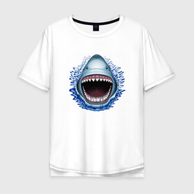 Мужская футболка хлопок Oversize с принтом АКУЛА ЧЕЛЮСТИ в Екатеринбурге, 100% хлопок | свободный крой, круглый ворот, “спинка” длиннее передней части | fish | jaws | megalodon | shark | teeth | white shark | акула | белая акула | зубы | клыки | мегалодон | пасть | рот | рыба | челюсти