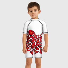 Детский купальный костюм 3D с принтом ХОХЛОМА в Екатеринбурге, Полиэстер 85%, Спандекс 15% | застежка на молнии на спине | ветки | земляника | земляники | красные | одежда | ромашки | русь | рябина | рябины | сочные | традиционная | узоры | хохлома | цветы | ягоды