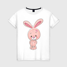 Женская футболка хлопок с принтом скромный зайка в Екатеринбурге, 100% хлопок | прямой крой, круглый вырез горловины, длина до линии бедер, слегка спущенное плечо | детсике | зайка | зайченок | зайчик | кролик | милаш | рисунок | скромный