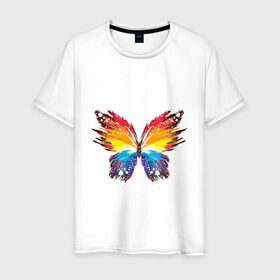 Мужская футболка хлопок с принтом бабочка краской в Екатеринбурге, 100% хлопок | прямой крой, круглый вырез горловины, длина до линии бедер, слегка спущенное плечо. | бабочка | беспозвоночные | брызги | градиент | краска | красочная | крылья | лето | мотыльки и бабочки | насекомое | насекомые | радуга | ярко