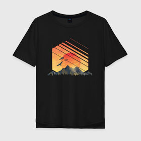 Мужская футболка хлопок Oversize с принтом Mountain Galaxy Sunset в Екатеринбурге, 100% хлопок | свободный крой, круглый ворот, “спинка” длиннее передней части | abstract | art | geometric | geometry | landscape | minimalism | sky | space | sun | абстракция | арт | векторный рисунок | восход | галактика | геометрия | гора | горный пейзаж | горы | закат | картина | космос | минимализм | небо