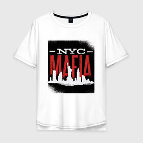 Мужская футболка хлопок Oversize с принтом New York Mafia в Екатеринбурге, 100% хлопок | свободный крой, круглый ворот, “спинка” длиннее передней части | Тематика изображения на принте: esb | island | liberty statue | manhattan | soprano | гамбино | готти | коза ностра | манхеттен | манхэттен | мафиози | мафия | нью йорк | опг | остров | преступная группировка | преступник | силуэт города | сицилия