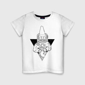 Детская футболка хлопок с принтом Gnome Chompski Astronaut в Екатеринбурге, 100% хлопок | круглый вырез горловины, полуприлегающий силуэт, длина до линии бедер | Тематика изображения на принте: garden gnome | gnome alone | little rocket man | гном чомски | маленький космонавт | один гнома | садовый гном