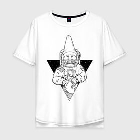 Мужская футболка хлопок Oversize с принтом Gnome Chompski Astronaut в Екатеринбурге, 100% хлопок | свободный крой, круглый ворот, “спинка” длиннее передней части | garden gnome | gnome alone | little rocket man | гном чомски | маленький космонавт | один гнома | садовый гном