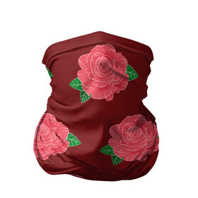 Бандана-труба 3D с принтом Розы на красном в Екатеринбурге, 100% полиэстер, ткань с особыми свойствами — Activecool | плотность 150‒180 г/м2; хорошо тянется, но сохраняет форму | black | botany | flowers | pattern | plant | red | rose | white | белый | ботаника | красный | растение | роза | узор | цветы | черный