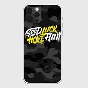 Чехол для iPhone 12 Pro Max с принтом GLHF [ГЛХФ] Камуфляж в Екатеринбурге, Силикон |  | glhf | good luck | have fun | глхф | гуд лак | камуфляж черный | хев фан