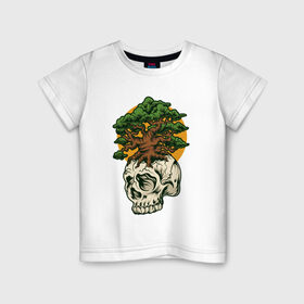 Детская футболка хлопок с принтом Дерево из черепа в Екатеринбурге, 100% хлопок | круглый вырез горловины, полуприлегающий силуэт, длина до линии бедер | абстракция | дерево | дуб | кости | скелет | чеперушка | череп