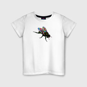 Детская футболка хлопок с принтом Радужная Муха в Екатеринбурге, 100% хлопок | круглый вырез горловины, полуприлегающий силуэт, длина до линии бедер | животные | крылья | мульт | муха | насекомые | паттерн | полосатый | радуга | текстура | узор | цветы