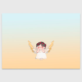 Поздравительная открытка с принтом акварельный ангелок в Екатеринбурге, 100% бумага | плотность бумаги 280 г/м2, матовая, на обратной стороне линовка и место для марки
 | Тематика изображения на принте: акварель | ангел | ангелок | ангелочек | крылья | купидон | милашка | персонаж | рисунок | чиби