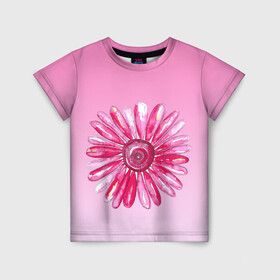 Детская футболка 3D с принтом розовая ромашка в Екатеринбурге, 100% гипоаллергенный полиэфир | прямой крой, круглый вырез горловины, длина до линии бедер, чуть спущенное плечо, ткань немного тянется | акварель | арт | весна | гортензия | лето | природа | рисунок | розовый | ромашка | свежесть | цветок | цветы | яркий | ярко
