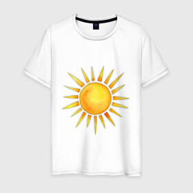 Мужская футболка хлопок с принтом солнце рисунок в Екатеринбурге, 100% хлопок | прямой крой, круглый вырез горловины, длина до линии бедер, слегка спущенное плечо. | астрономия | жара | звезда | космос | лето | лучи | рисунок | свет | светило | солнце | солнышко