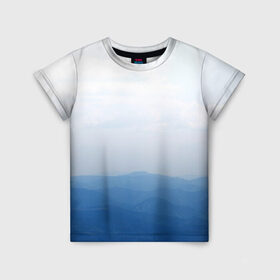 Детская футболка 3D с принтом Vertex в Екатеринбурге, 100% гипоаллергенный полиэфир | прямой крой, круглый вырез горловины, длина до линии бедер, чуть спущенное плечо, ткань немного тянется | vertex | белое | голубое | горы | небо