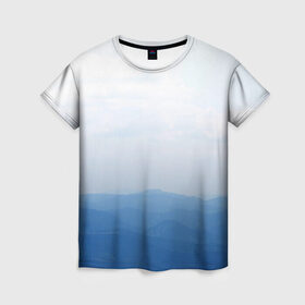Женская футболка 3D с принтом Vertex в Екатеринбурге, 100% полиэфир ( синтетическое хлопкоподобное полотно) | прямой крой, круглый вырез горловины, длина до линии бедер | vertex | белое | голубое | горы | небо