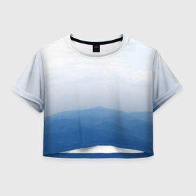 Женская футболка Crop-top 3D с принтом Vertex в Екатеринбурге, 100% полиэстер | круглая горловина, длина футболки до линии талии, рукава с отворотами | vertex | белое | голубое | горы | небо