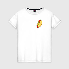 Женская футболка хлопок с принтом Hot dog в Екатеринбурге, 100% хлопок | прямой крой, круглый вырез горловины, длина до линии бедер, слегка спущенное плечо | hot dog | еда | лето 2021 | стиль | тренд | хот дог