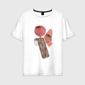 Женская футболка хлопок Oversize с принтом Маки в Екатеринбурге, 100% хлопок | свободный крой, круглый ворот, спущенный рукав, длина до линии бедер
 | акварель | коричневый | красный | маки | растения | сухоцветы | цветы