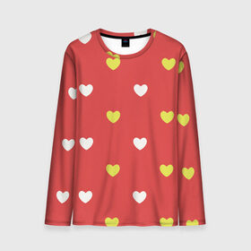 Мужской лонгслив 3D с принтом Сердечки на красном паттерн в Екатеринбурге, 100% полиэстер | длинные рукава, круглый вырез горловины, полуприлегающий силуэт | background | design | fabric | heart | love | pattern | red | romance | romantic | seamless | valentine | красный | любовь | рисунок | романтика | сердце | узор