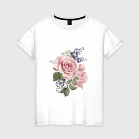 Женская футболка хлопок с принтом Цветы в Екатеринбурге, 100% хлопок | прямой крой, круглый вырез горловины, длина до линии бедер, слегка спущенное плечо | букет | весна | любовь | март | роза