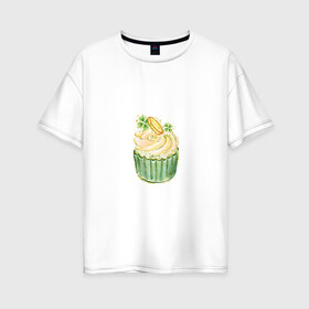 Женская футболка хлопок Oversize с принтом Кекс в Екатеринбурге, 100% хлопок | свободный крой, круглый ворот, спущенный рукав, длина до линии бедер
 | еда | капкейк | сладкое