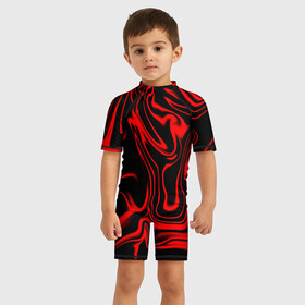 Детский купальный костюм 3D с принтом Жидкий градиент в Екатеринбурге, Полиэстер 85%, Спандекс 15% | застежка на молнии на спине | градиент | жидкий градиент | красный | линии | перелив | переливы | пластика | черный