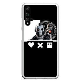 Чехол для Honor 20 с принтом Андроид XBOT 4000 в Екатеринбурге, Силикон | Область печати: задняя сторона чехла, без боковых панелей | андроид | белочерный | белый | знак | кот | котик | кошка | любовь | механизм | робот | роботы | черный