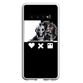 Чехол для Samsung Galaxy S10 с принтом Андроид XBOT 4000 в Екатеринбурге, Силикон | Область печати: задняя сторона чехла, без боковых панелей | андроид | белочерный | белый | знак | кот | котик | кошка | любовь | механизм | робот | роботы | черный