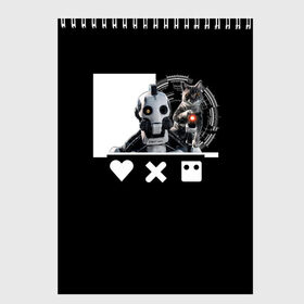 Скетчбук с принтом Андроид XBOT 4000 в Екатеринбурге, 100% бумага
 | 48 листов, плотность листов — 100 г/м2, плотность картонной обложки — 250 г/м2. Листы скреплены сверху удобной пружинной спиралью | андроид | белочерный | белый | знак | кот | котик | кошка | любовь | механизм | робот | роботы | черный