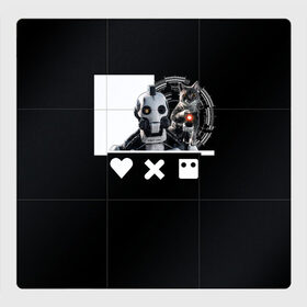 Магнитный плакат 3Х3 с принтом Андроид XBOT 4000 в Екатеринбурге, Полимерный материал с магнитным слоем | 9 деталей размером 9*9 см | андроид | белочерный | белый | знак | кот | котик | кошка | любовь | механизм | робот | роботы | черный