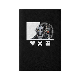 Обложка для паспорта матовая кожа с принтом Андроид XBOT 4000 в Екатеринбурге, натуральная матовая кожа | размер 19,3 х 13,7 см; прозрачные пластиковые крепления | андроид | белочерный | белый | знак | кот | котик | кошка | любовь | механизм | робот | роботы | черный