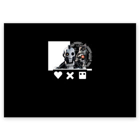 Поздравительная открытка с принтом Андроид XBOT 4000 в Екатеринбурге, 100% бумага | плотность бумаги 280 г/м2, матовая, на обратной стороне линовка и место для марки
 | андроид | белочерный | белый | знак | кот | котик | кошка | любовь | механизм | робот | роботы | черный