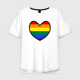 Мужская футболка хлопок Oversize с принтом Радужное сердце  в Екатеринбурге, 100% хлопок | свободный крой, круглый ворот, “спинка” длиннее передней части | много цветов | радуга | радужная | радужное сердце | разноцветная | разноцветный | сердечко | сердце | цвета радуги | цветная | цветной