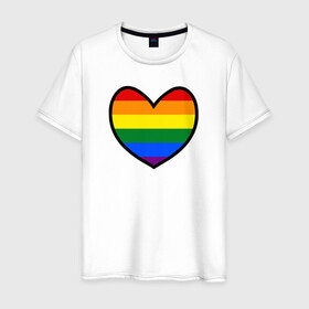 Мужская футболка хлопок с принтом Радужное сердце  в Екатеринбурге, 100% хлопок | прямой крой, круглый вырез горловины, длина до линии бедер, слегка спущенное плечо. | много цветов | радуга | радужная | радужное сердце | разноцветная | разноцветный | сердечко | сердце | цвета радуги | цветная | цветной