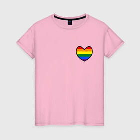 Женская футболка хлопок с принтом Радужное сердце  в Екатеринбурге, 100% хлопок | прямой крой, круглый вырез горловины, длина до линии бедер, слегка спущенное плечо | много цветов | радуга | радужная | радужное сердце | разноцветная | разноцветный | сердечко | сердце | цвета радуги | цветная | цветной