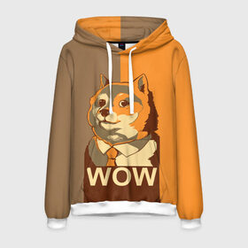 Мужская толстовка 3D с принтом Doge Wow в Екатеринбурге, 100% полиэстер | двухслойный капюшон со шнурком для регулировки, мягкие манжеты на рукавах и по низу толстовки, спереди карман-кенгуру с мягким внутренним слоем. | animal | art | dog | doge | dogecoin | many x | mem | meme | new | poster | such x | wave | wow | арт | в | галстук | галстуке | двухцветная | животное | зверь | имени | кабосу | мем | мемас | мэм | по | постер | сиба ину | собака | хищник