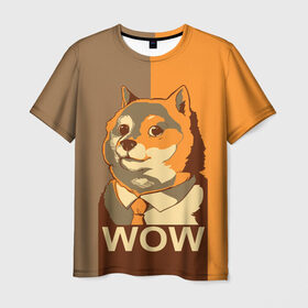 Мужская футболка 3D с принтом Doge Wow в Екатеринбурге, 100% полиэфир | прямой крой, круглый вырез горловины, длина до линии бедер | animal | art | dog | doge | dogecoin | many x | mem | meme | new | poster | such x | wave | wow | арт | в | галстук | галстуке | двухцветная | животное | зверь | имени | кабосу | мем | мемас | мэм | по | постер | сиба ину | собака | хищник