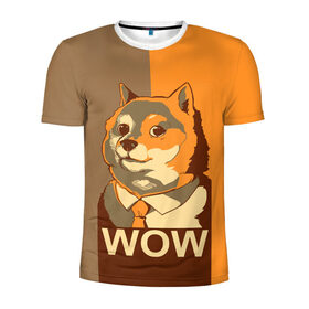 Мужская футболка 3D спортивная с принтом Doge Wow в Екатеринбурге, 100% полиэстер с улучшенными характеристиками | приталенный силуэт, круглая горловина, широкие плечи, сужается к линии бедра | animal | art | dog | doge | dogecoin | many x | mem | meme | new | poster | such x | wave | wow | арт | в | галстук | галстуке | двухцветная | животное | зверь | имени | кабосу | мем | мемас | мэм | по | постер | сиба ину | собака | хищник