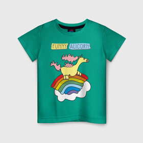 Детская футболка хлопок с принтом Забавный аликорн в Екатеринбурге, 100% хлопок | круглый вырез горловины, полуприлегающий силуэт, длина до линии бедер | alicorn | funnyalicorn | аликорн | единорог | лошадка | облака | радуга | рисунок