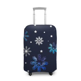 Чехол для чемодана 3D с принтом Падающие снежинки уходящей зимы в Екатеринбурге, 86% полиэфир, 14% спандекс | двустороннее нанесение принта, прорези для ручек и колес | джинсовая | необычная | падают | синяя текстура | снежинки | текстура