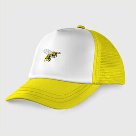 Детская кепка тракер с принтом Пчела в Екатеринбурге, Козырек - 100% хлопок. Кепка - 100% полиэстер, Задняя часть - сетка | универсальный размер, пластиковая застёжка | bee | honey | nature | spring | summer | wings | yellow | бабочки | весна | жало | животные | жук | звери | комар | крылья | лапки | лето | мед | муха | насекомое | оса | природа | пчела | пчелка | стрекоза | цветы | шершень |