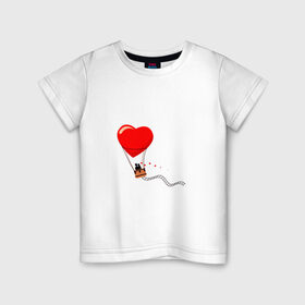 Детская футболка хлопок с принтом Влюблённая пара в Екатеринбурге, 100% хлопок | круглый вырез горловины, полуприлегающий силуэт, длина до линии бедер | воздушный | лестница | любовь | пара | сердце | хлопок | шар