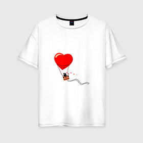 Женская футболка хлопок Oversize с принтом Влюблённая пара в Екатеринбурге, 100% хлопок | свободный крой, круглый ворот, спущенный рукав, длина до линии бедер
 | воздушный | лестница | любовь | пара | сердце | хлопок | шар