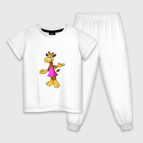 Детская пижама хлопок с принтом Жираф в платье в Екатеринбурге, 100% хлопок |  брюки и футболка прямого кроя, без карманов, на брюках мягкая резинка на поясе и по низу штанин
 | Тематика изображения на принте: девочка | детские | животные | жираф | звери | милые | мультфильм | платье | тренд