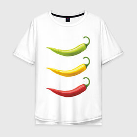 Мужская футболка хлопок Oversize с принтом Перец чили в Екатеринбурге, 100% хлопок | свободный крой, круглый ворот, “спинка” длиннее передней части | chili | green pepper | hot | red pepper | yellow pepper | жгучий | желтый | зеленый | красный | перцы | чили