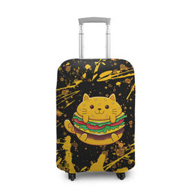 Чехол для чемодана 3D с принтом Котобургер в Екатеринбурге, 86% полиэфир, 14% спандекс | двустороннее нанесение принта, прорези для ручек и колес | брызги | булка | бургер кот | буттерброд | гамбургер | желтый | котенок | котик | котобургер | краски | оранжевый | сендвич | фаст фуд | чизбургер