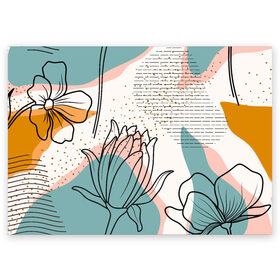 Поздравительная открытка с принтом Цветы в Екатеринбурге, 100% бумага | плотность бумаги 280 г/м2, матовая, на обратной стороне линовка и место для марки
 | flowers | герберы | контур | легкие | лилии | мягкие | роза | ромашка | тренд | цветы
