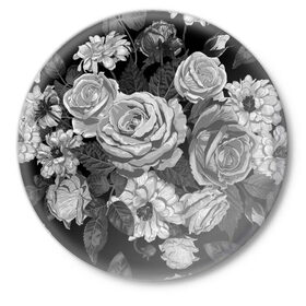 Значок с принтом Розы в Екатеринбурге,  металл | круглая форма, металлическая застежка в виде булавки | flowers | герберы | контур | легкие | лилии | мягкие | роза | ромашка | тренд | цветы