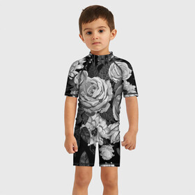Детский купальный костюм 3D с принтом Розы в Екатеринбурге, Полиэстер 85%, Спандекс 15% | застежка на молнии на спине | flowers | герберы | контур | легкие | лилии | мягкие | роза | ромашка | тренд | цветы
