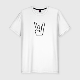 Мужская футболка хлопок Slim с принтом Рок в Екатеринбурге, 92% хлопок, 8% лайкра | приталенный силуэт, круглый вырез ворота, длина до линии бедра, короткий рукав | дьявол | жест | крылья | метал | пальцы | рок | череп