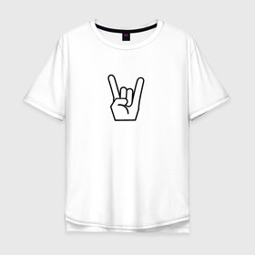 Мужская футболка хлопок Oversize с принтом Рок в Екатеринбурге, 100% хлопок | свободный крой, круглый ворот, “спинка” длиннее передней части | дьявол | жест | крылья | метал | пальцы | рок | череп